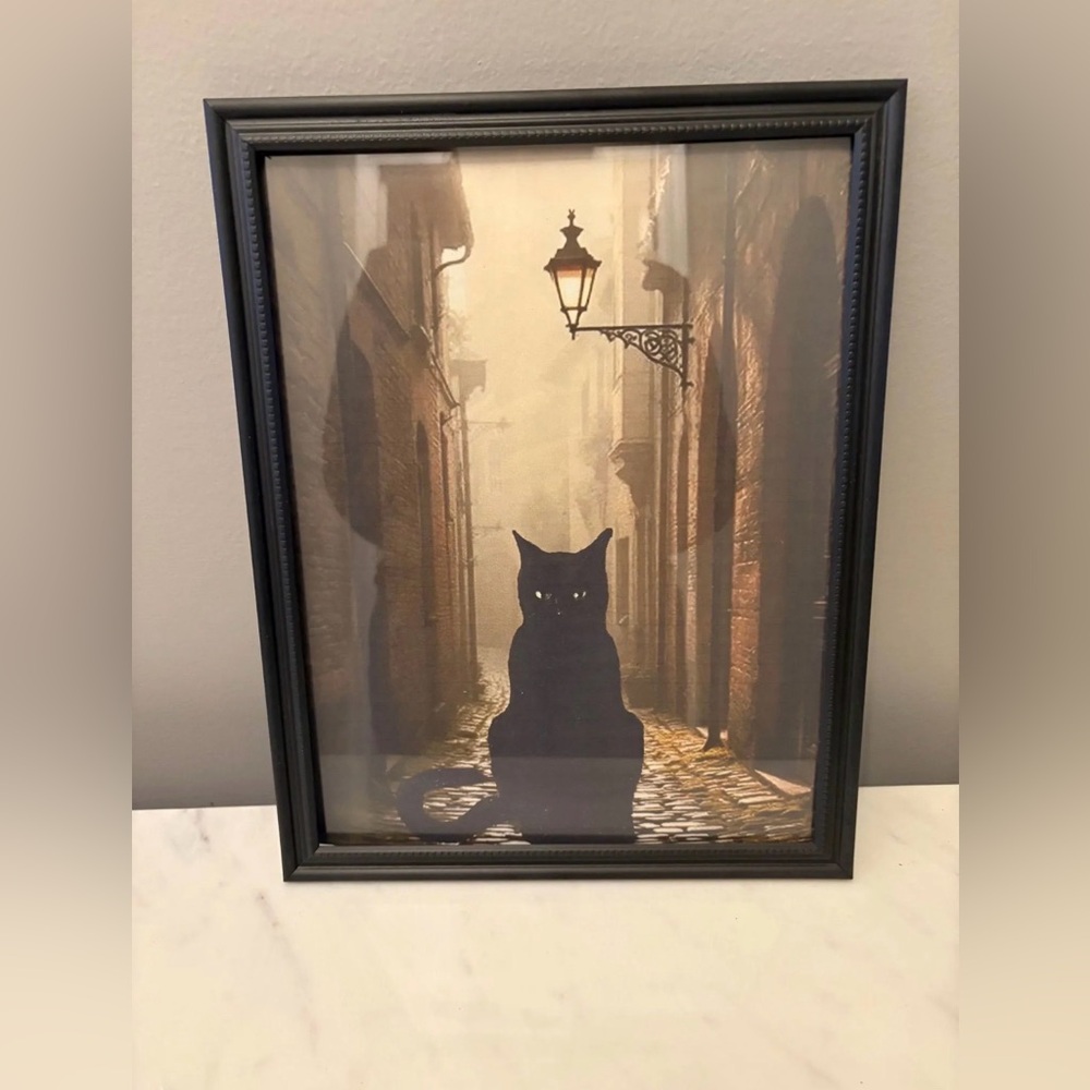 Black Cat Silhouette Framed 8x10 Wall Art